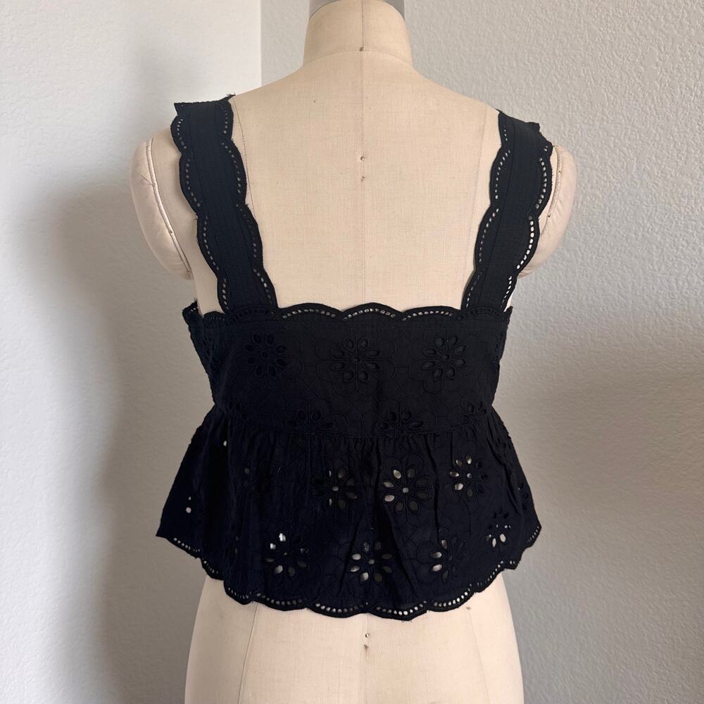 The Kooples | NWT Black Cotton Eyelet Peplum Top Size XS/S Button Front - Picture 3 of 11